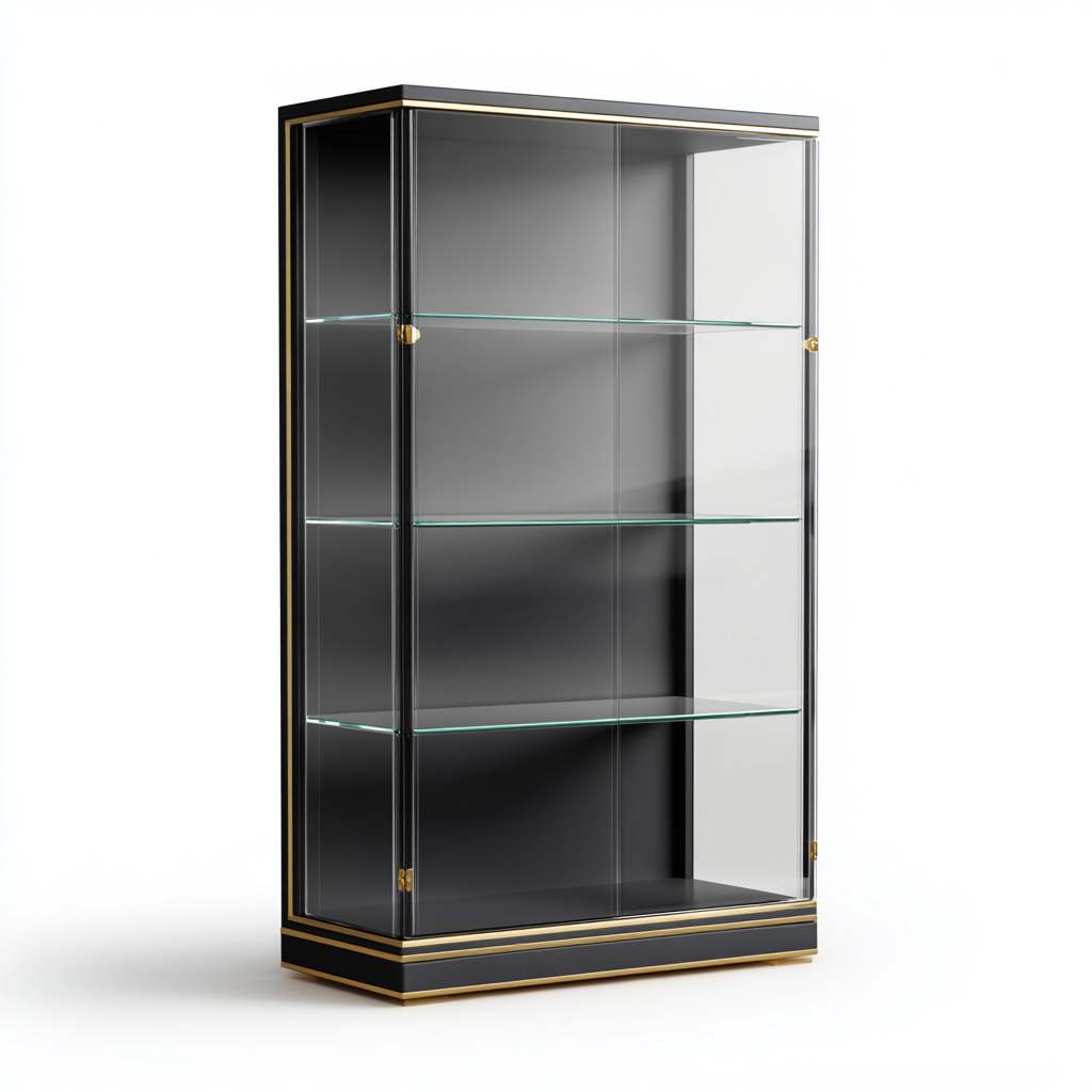 Vetrina - vetro-metallo-legno - 108x39x182 cm - nero-oro - stile moderno-Villause