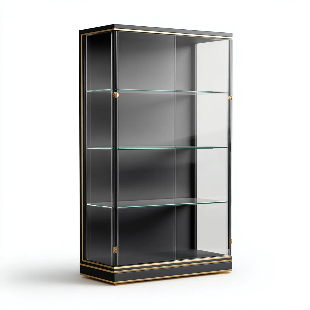 Vetrina - vetro-metallo-legno - 108x39x182 cm - nero-oro - stile moderno-Villause