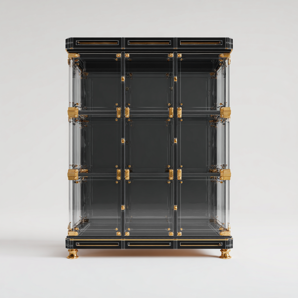 Vetrina - vetro-metallo-legno - 110x48x190 cm - nero-oro - stile contemporaneo-Villause