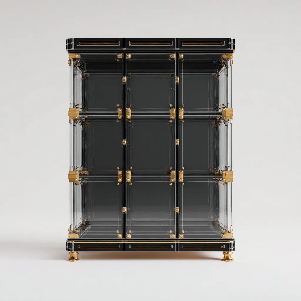 Vetrina - vetro-metallo-legno - 110x48x190 cm - nero-oro - stile contemporaneo-Villause