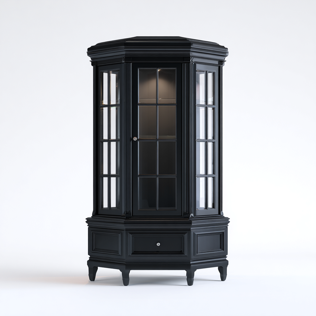 Vetrina - legno-vetro-metallo - 80x52x196 cm - nero - stile classico-Villause