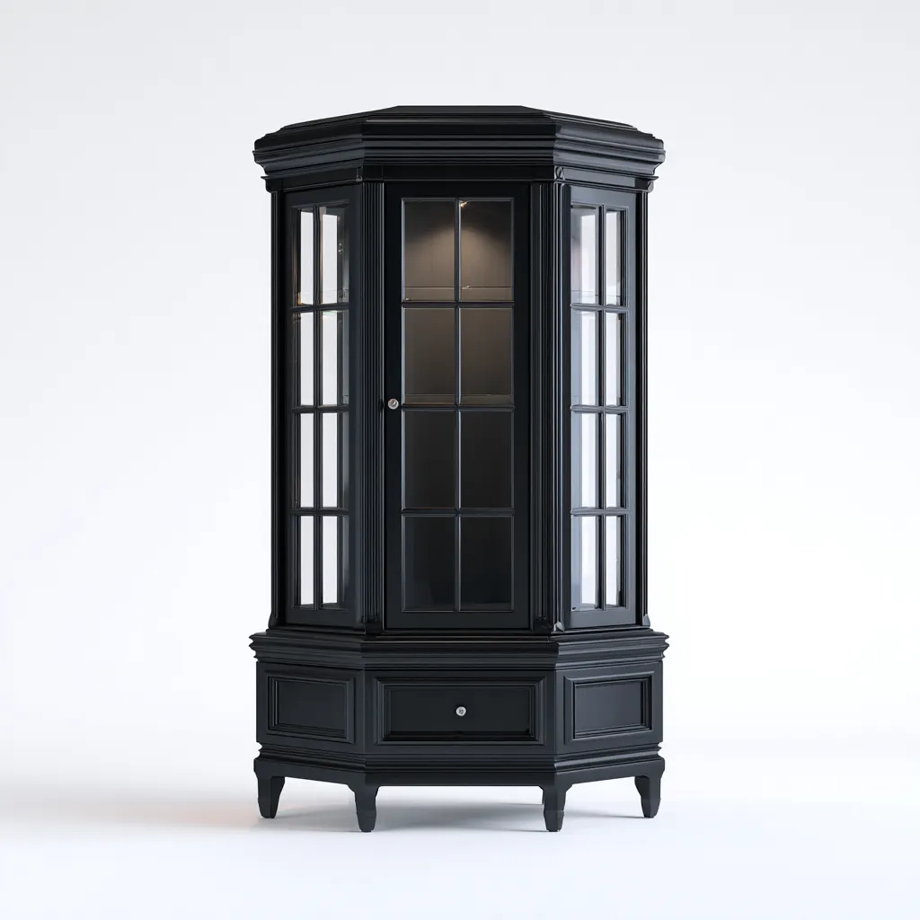 Vetrina - legno-vetro-metallo - 80x52x196 cm - nero - stile classico-Villause