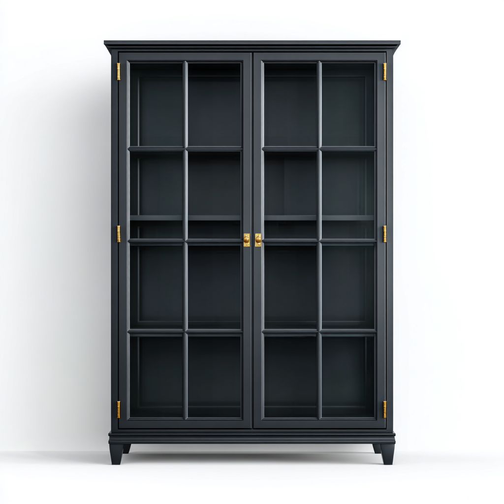 Vetrina - legno-vetro-metallo - 112x44x178 cm - nero-oro - stile classico-Villause