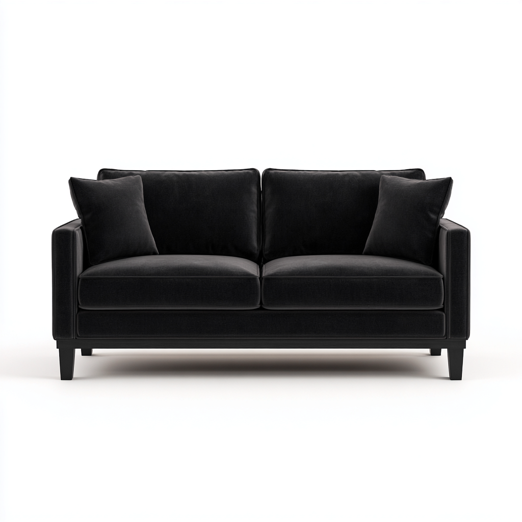 Divano a due posti - velluto-legno - 179x89x84 cm - nero - stile moderno-Villause