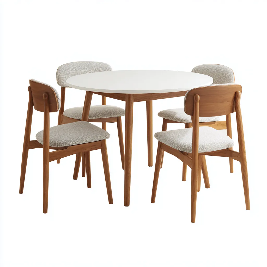 Tavolo e Sedie da Pranzo - Legno-Tessuto - 110x110x75 cm - Bianco-Naturale - Moderno-Villause