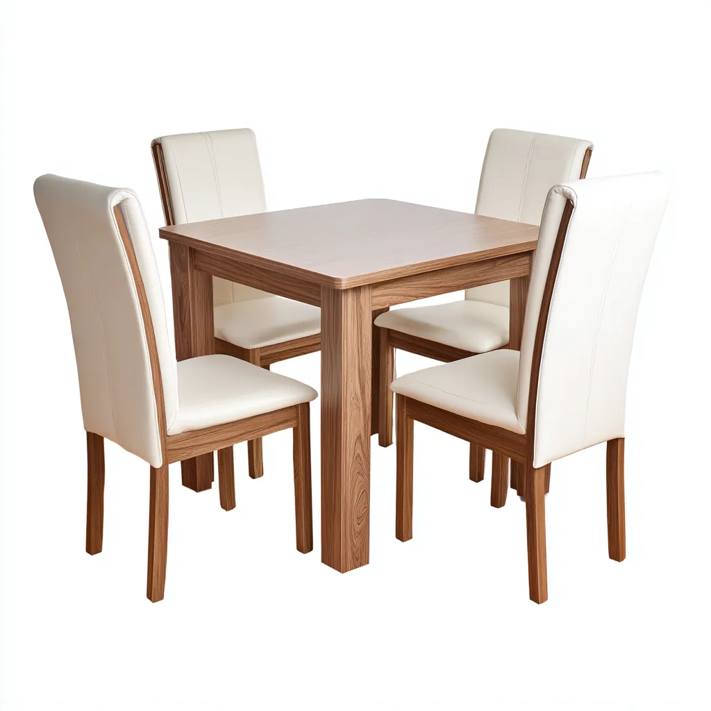 Tavolo e sedie-legno-tessuto-115x75x75 cm-noce-bianco-moderno-Villause