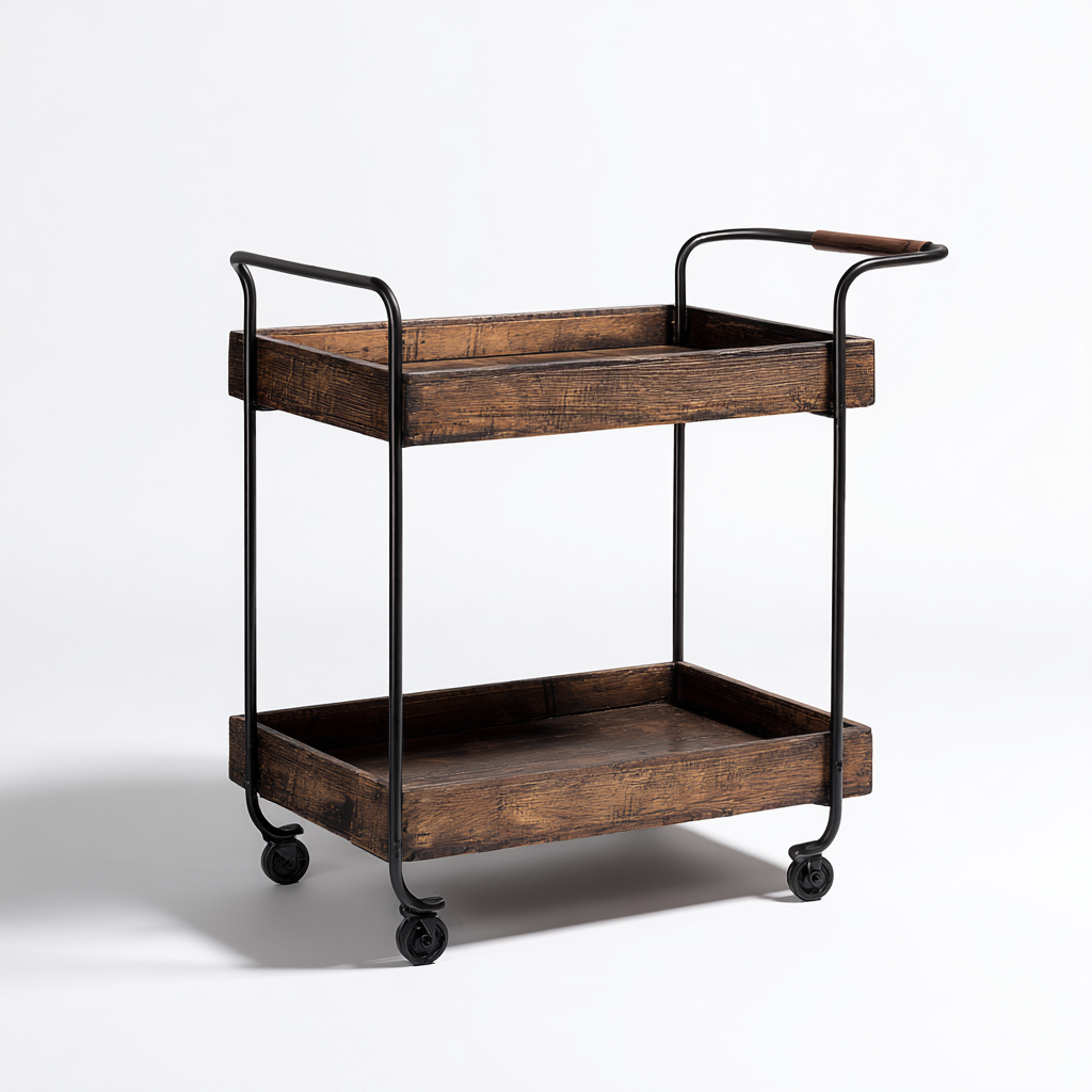 Carrello da cucina-legno massello-metallo-71x39x92 cm-marrone-nero-design industrial-Villause