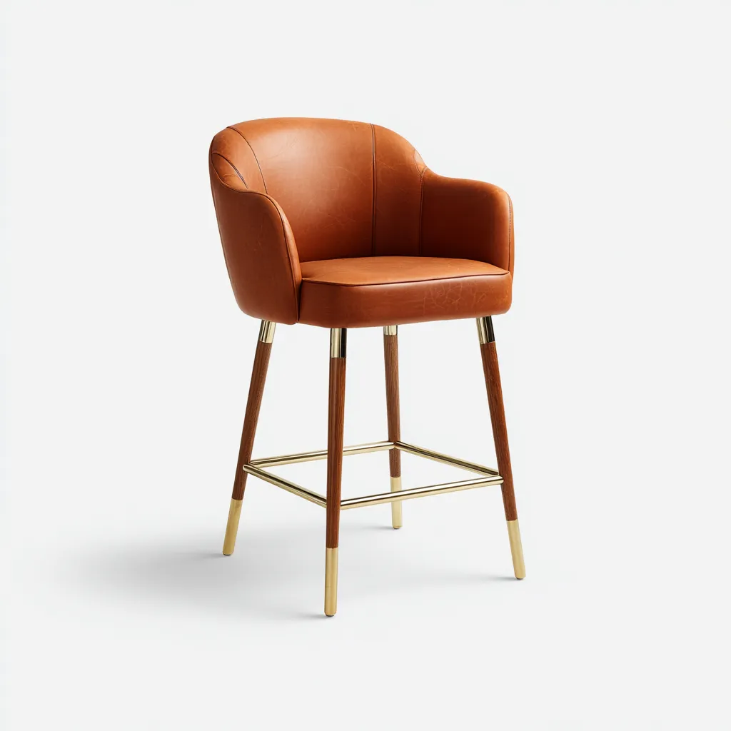 Sgabello da bar-metallo-legno-pelle-54x52x101 cm-marrone-moderno-Villause