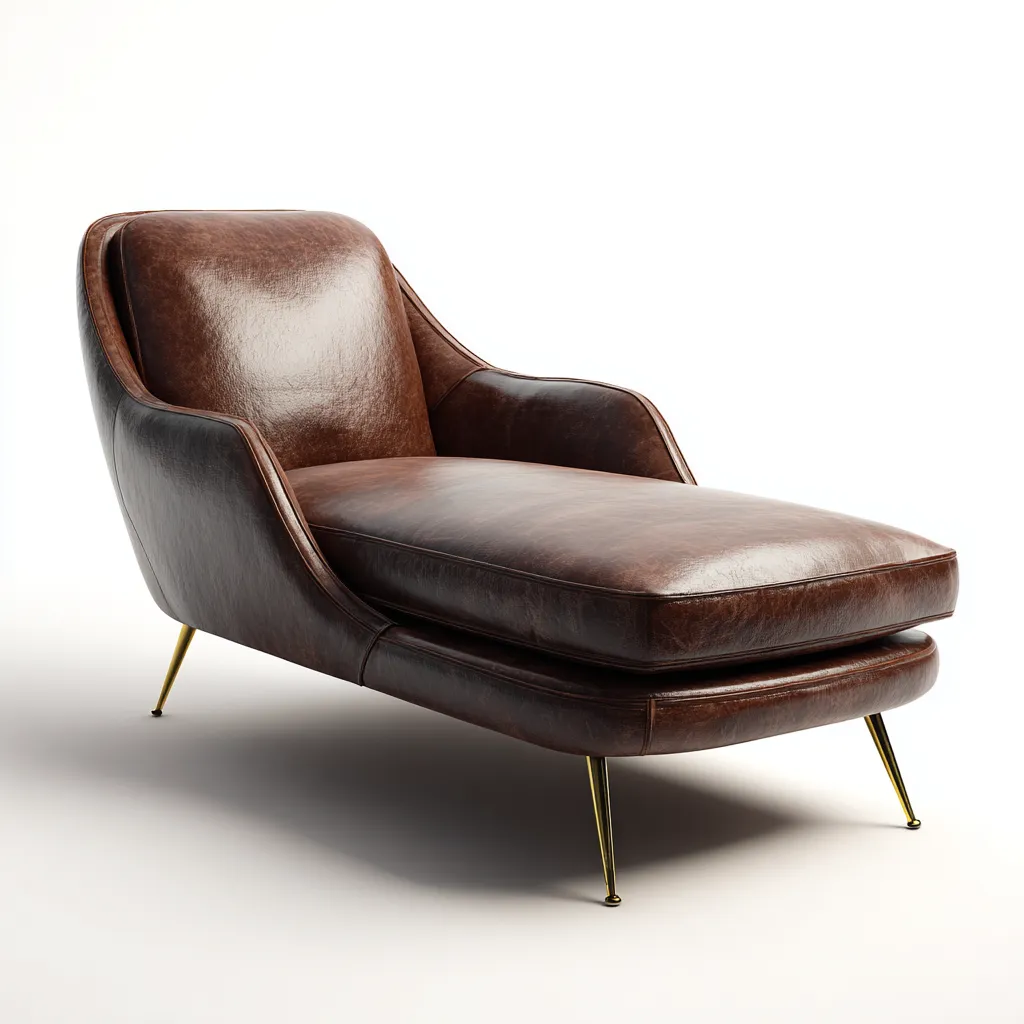 Chaise longue - pelle - 168x79x87 cm - marrone - stile mid-century moderno-Villause