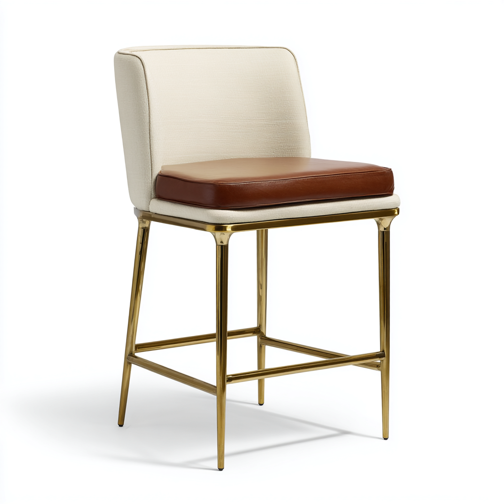 Sgabello da bar-metallo-pelle-tessuto-52x50x97 cm-marrone-bianco-moderno-Villause