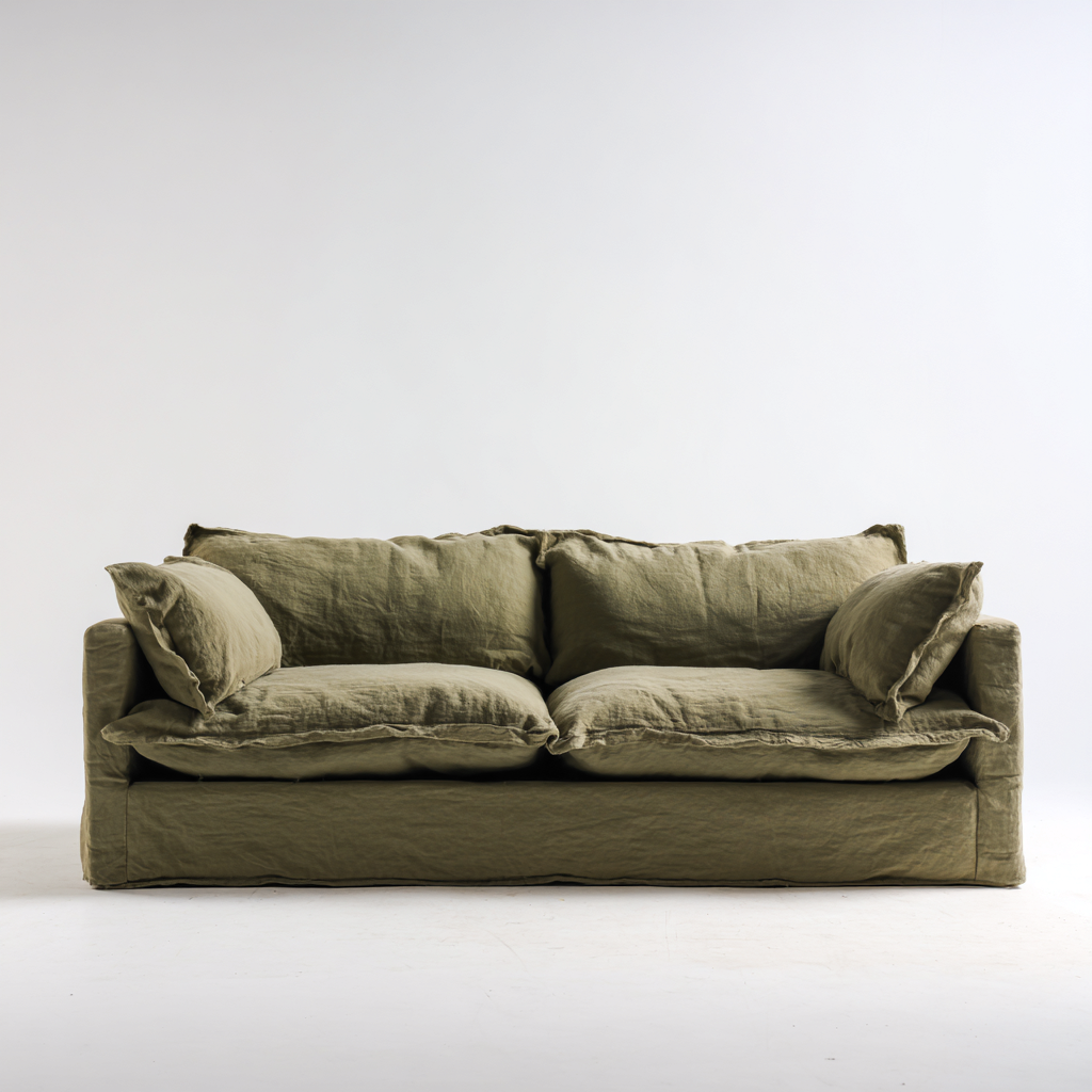 Divano a due posti - tessuto-lino - 192x95x88 cm - verde oliva - stile rilassato-Villause