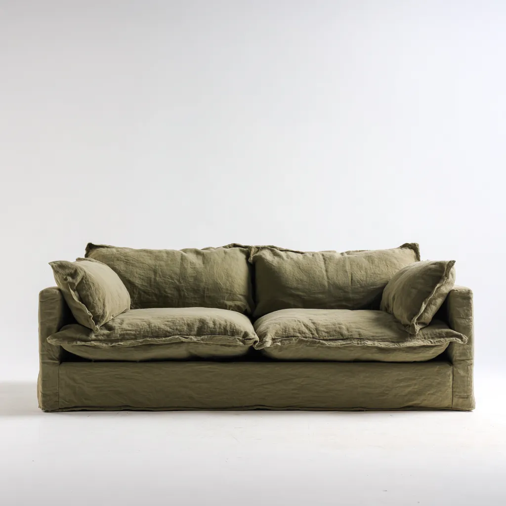 Divano a due posti - tessuto-lino - 192x95x88 cm - verde oliva - stile rilassato-Villause