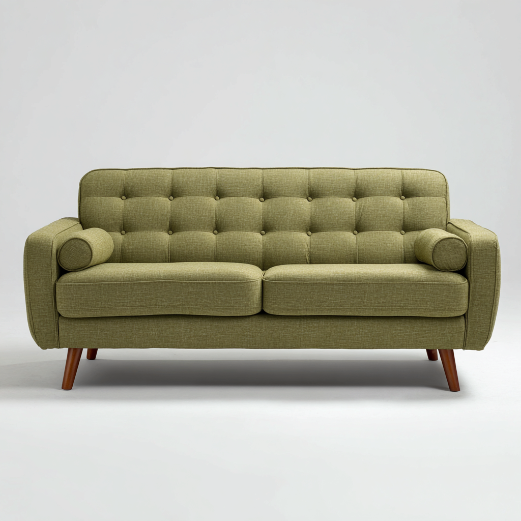 Divano a due posti - tessuto-legno - 182x87x84 cm - verde oliva - stile moderno-Villause