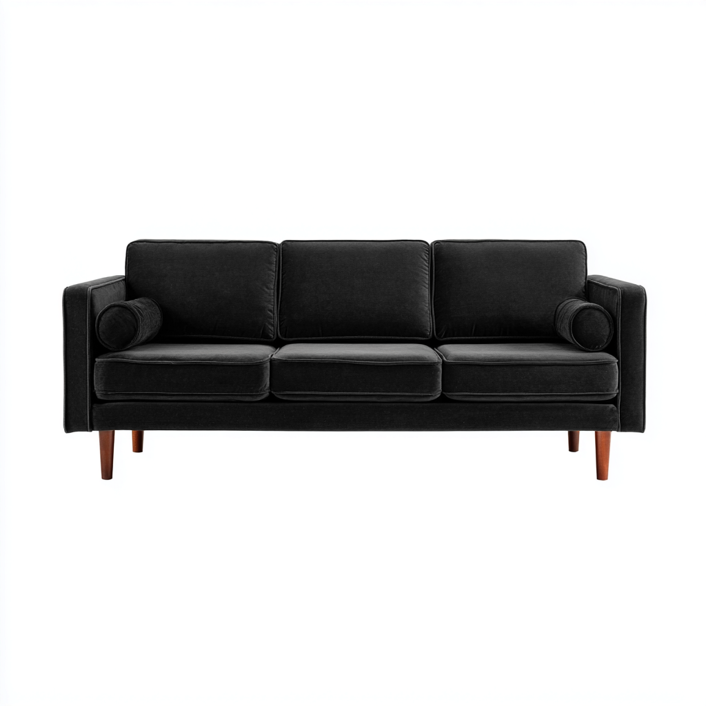 Divano a due posti - velluto-legno - 201x90x84 cm - nero - stile mid-century-Villause