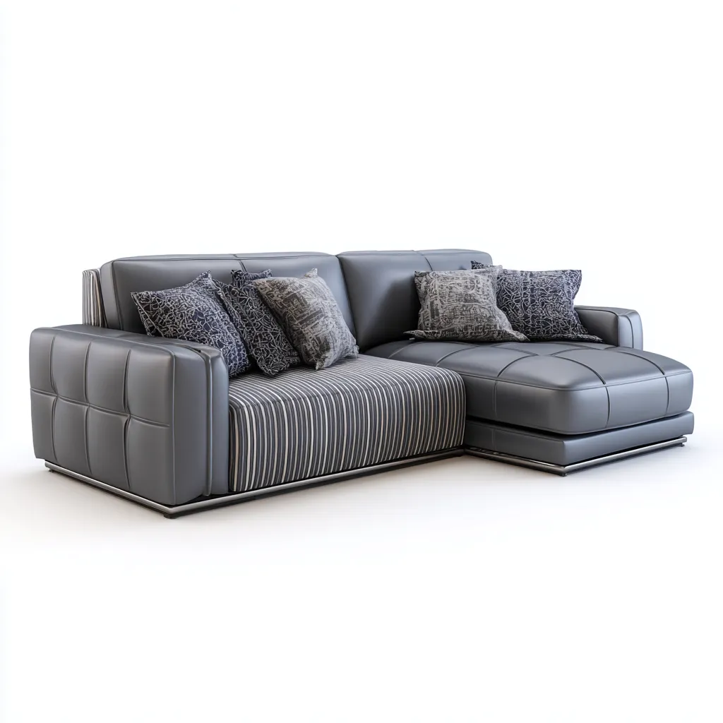 Divano angolare - pelle-tessuto-metallo - 285x178x90 cm - grigio - stile moderno-Villause