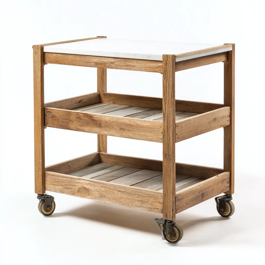 Carrello da cucina-legno massello-82x47x90 cm-naturale-bianco-design rustico-Villause