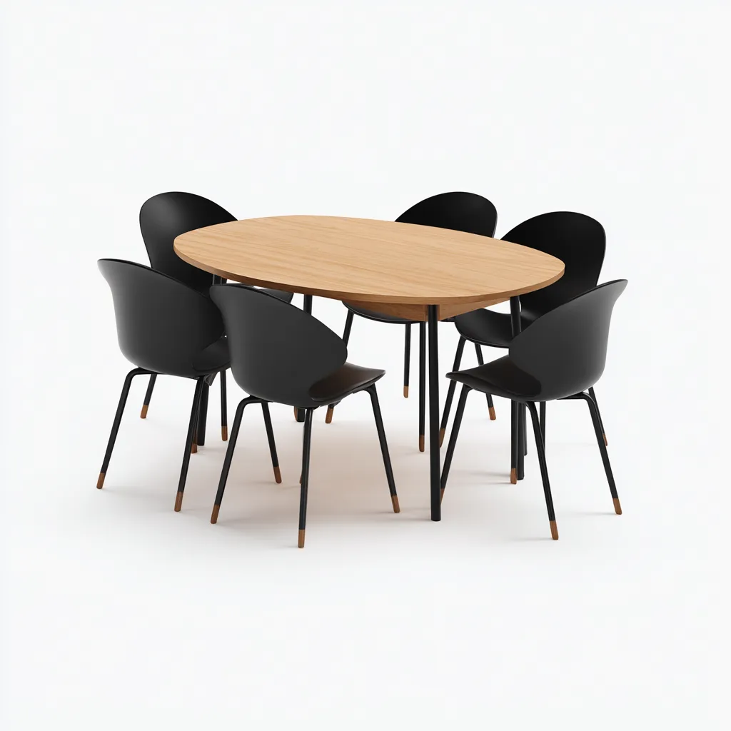 Tavolo e Sedie da Pranzo - Legno-Metallo-Plastica - 160x95x75 cm - Naturale-Nero - Moderno-Villause