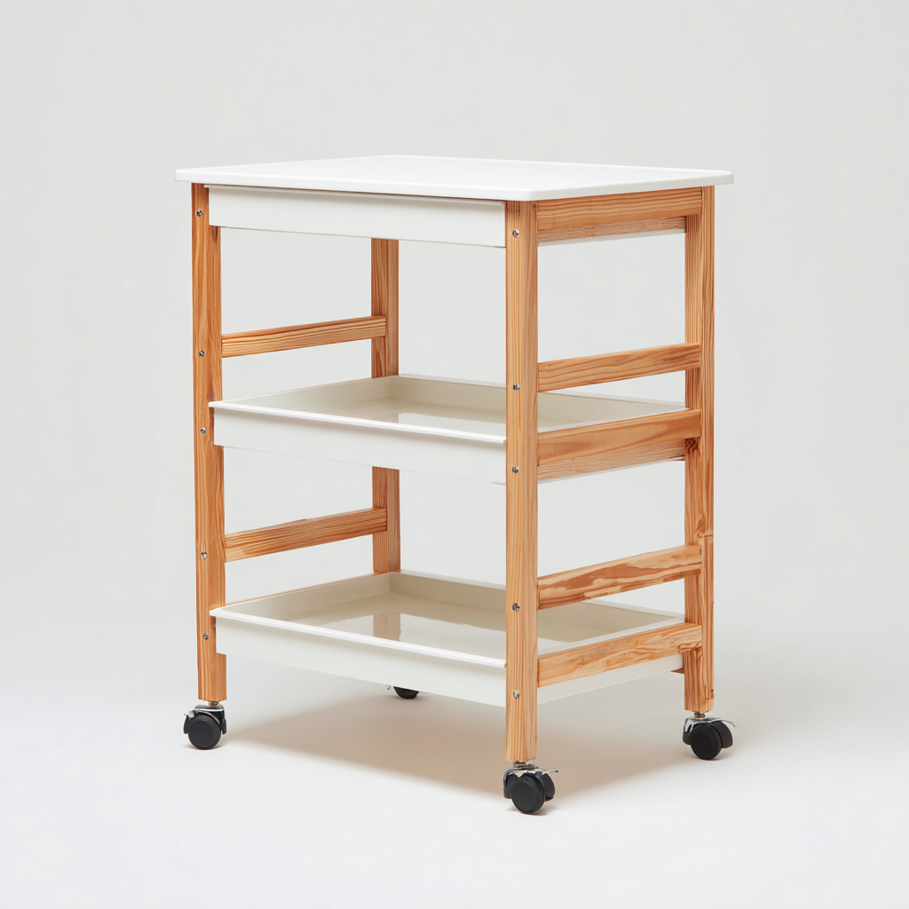 Carrello da cucina-legno massello-76x45x88 cm-naturale-bianco-design moderno-Villause