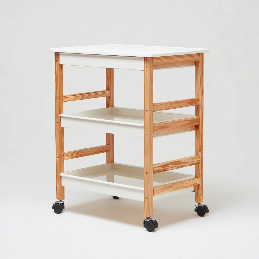 Carrello da cucina-legno massello-76x45x88 cm-naturale-bianco-design moderno-Villause