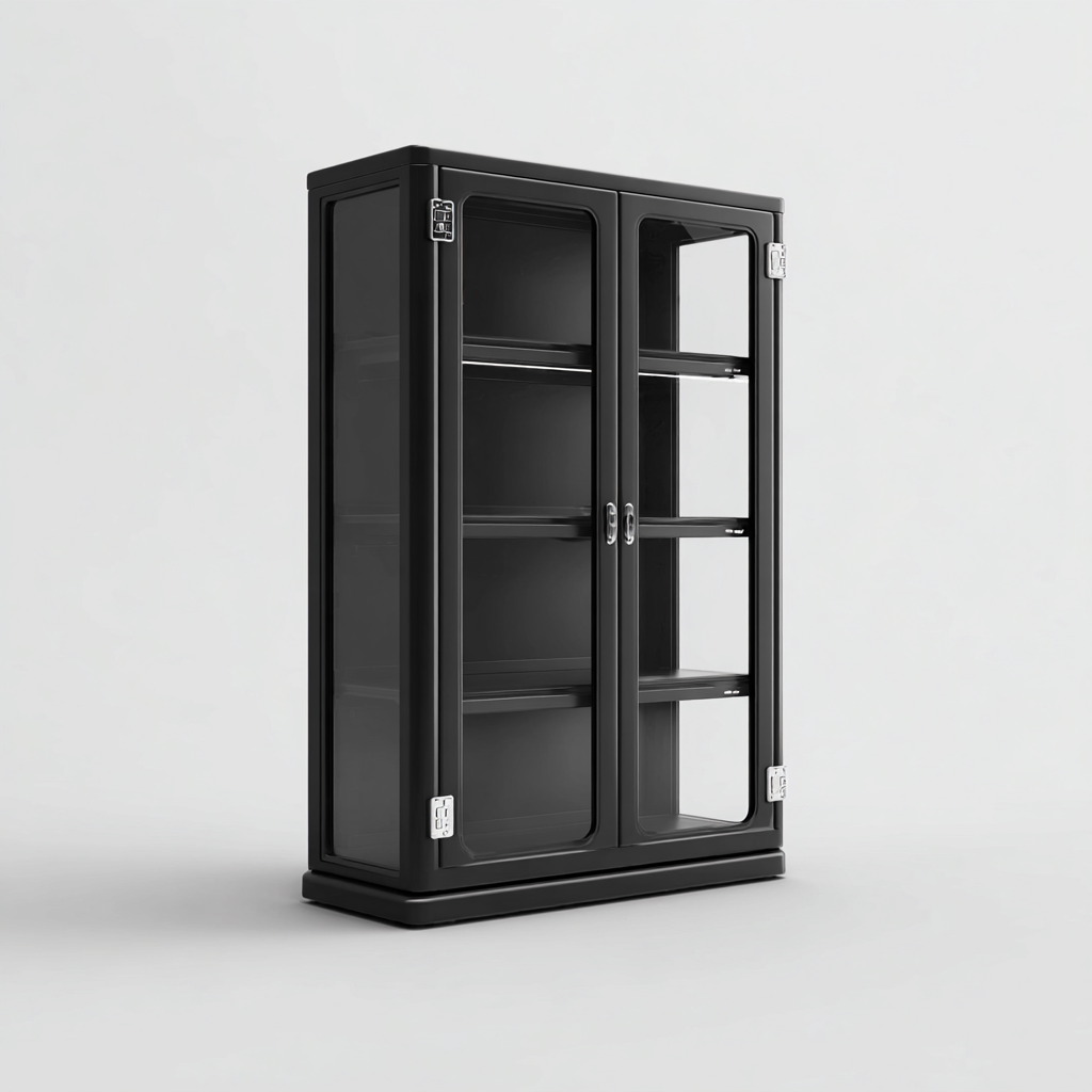 Vetrina - metallo-vetro - 94x37x158 cm - nero-argento - stile moderno-Villause