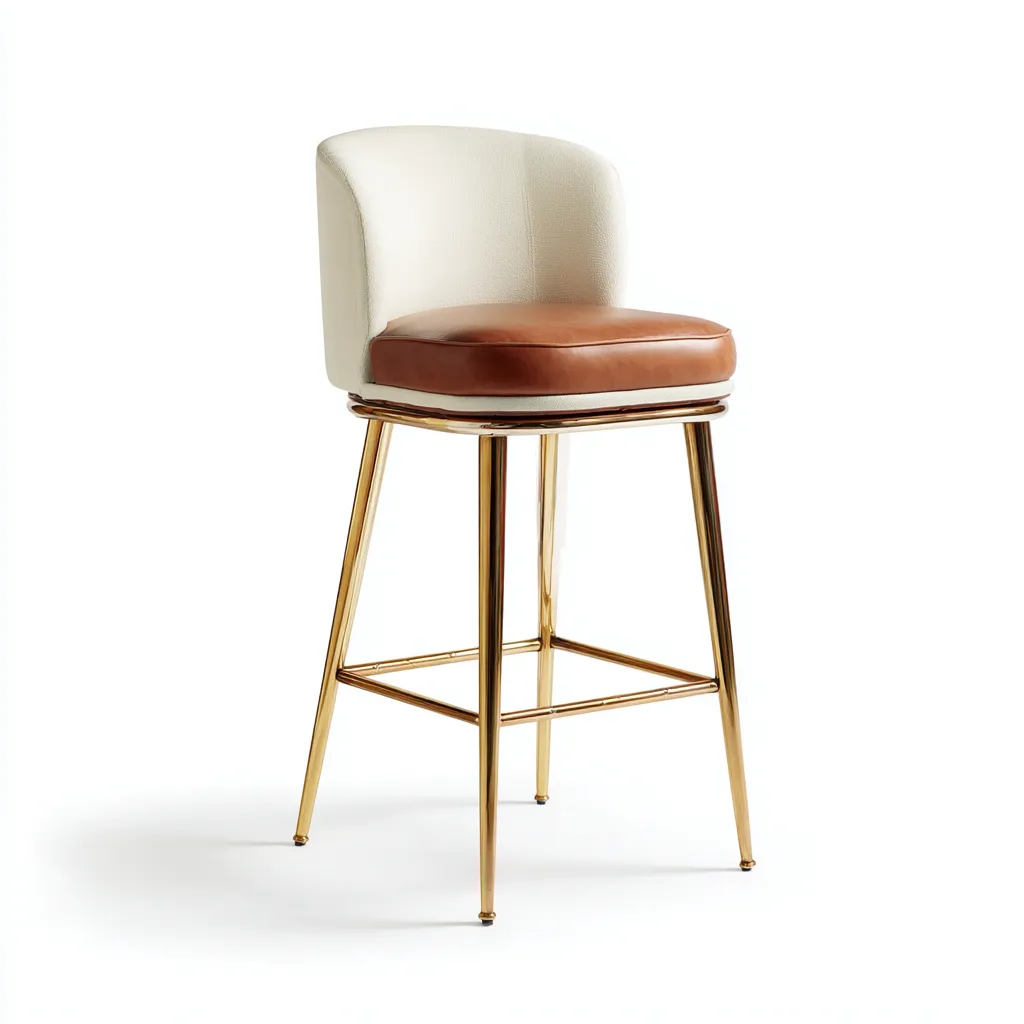 Sgabello da bar-metallo-pelle-tessuto-53x50x100 cm-marrone-bianco-moderno-Villause