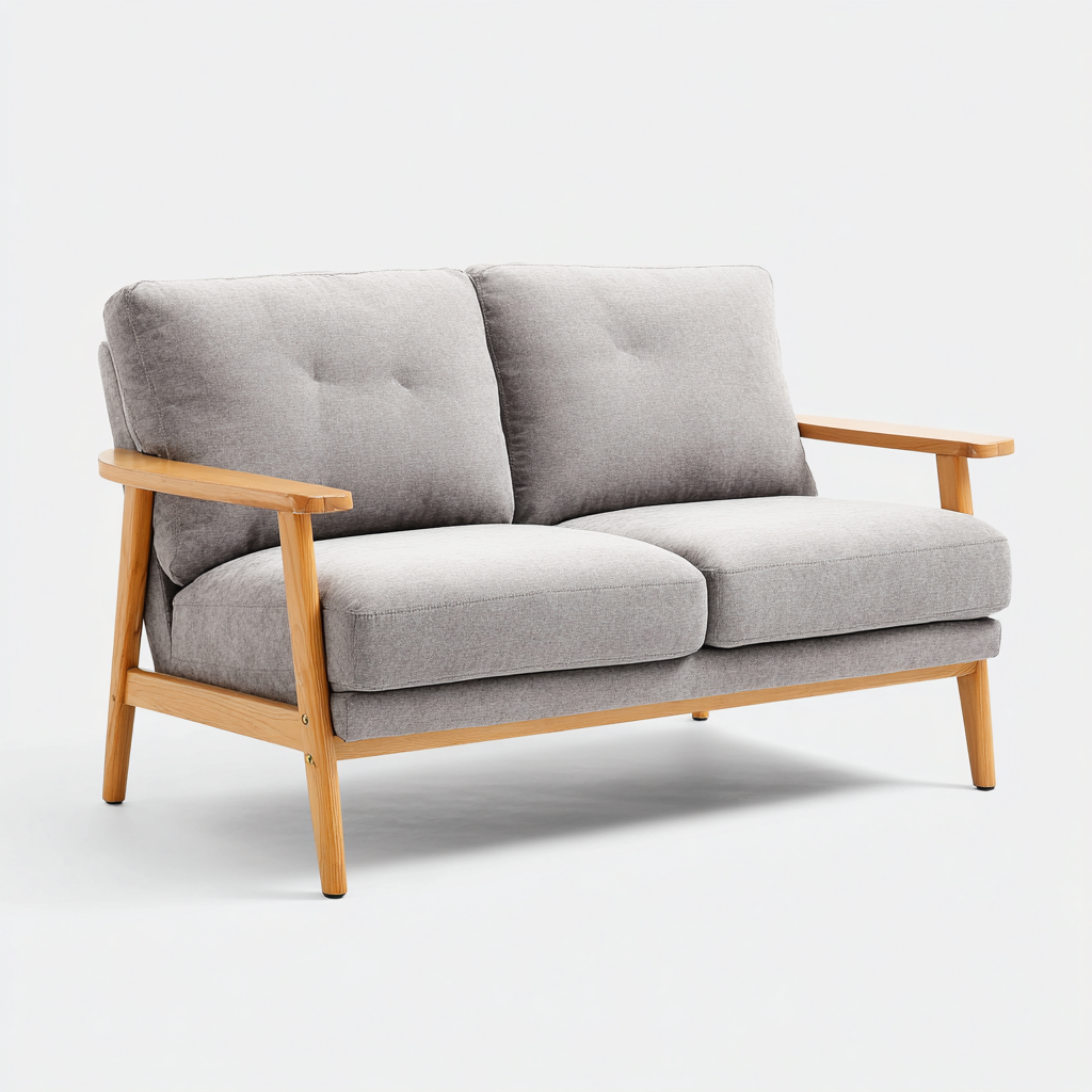 Divano a due posti - tessuto-legno - 176x84x81 cm - grigio chiaro - stile nordico-Villause