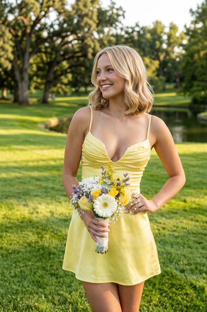 Sun-Kissed Butter Yellow Satin Mini Homecoming Dress 