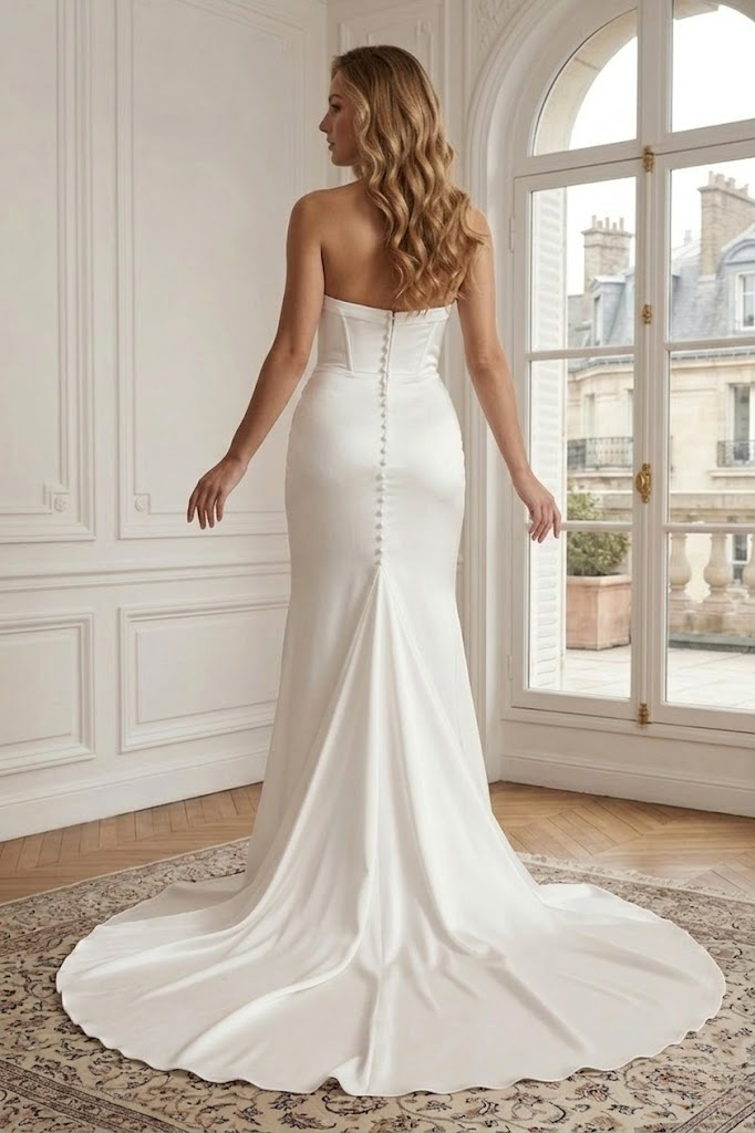 Ivory Strapless Ruched Satin Corset Mermaid Wedding Dress 
