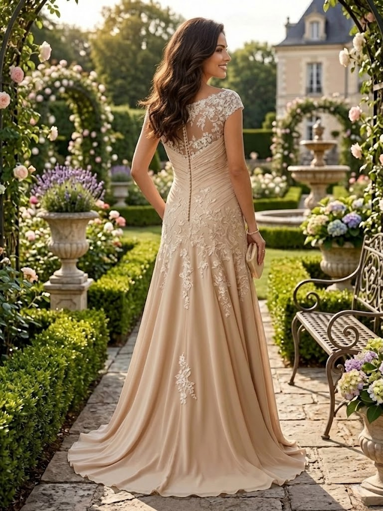 Sophisticated Champagne Lace-Accented Off Shoulder Long Mother of the Bride & Groom Dresses with Ruched Waist 