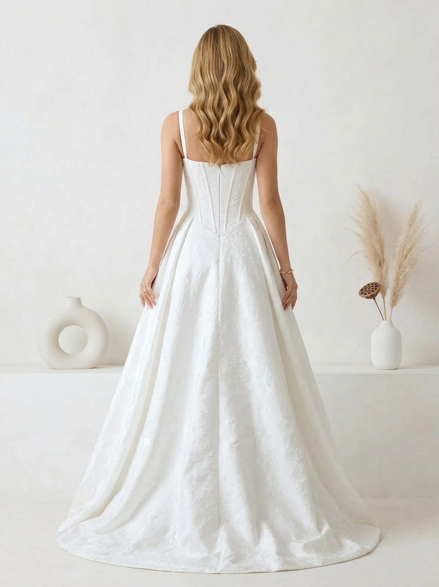 Diamond White Ball-Gown with Pockets Floral Wedding Dress