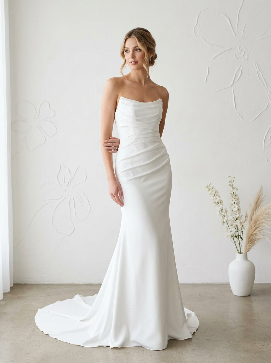Diamond White Mermaid Strapless Crepe Back Satin Wedding Dress