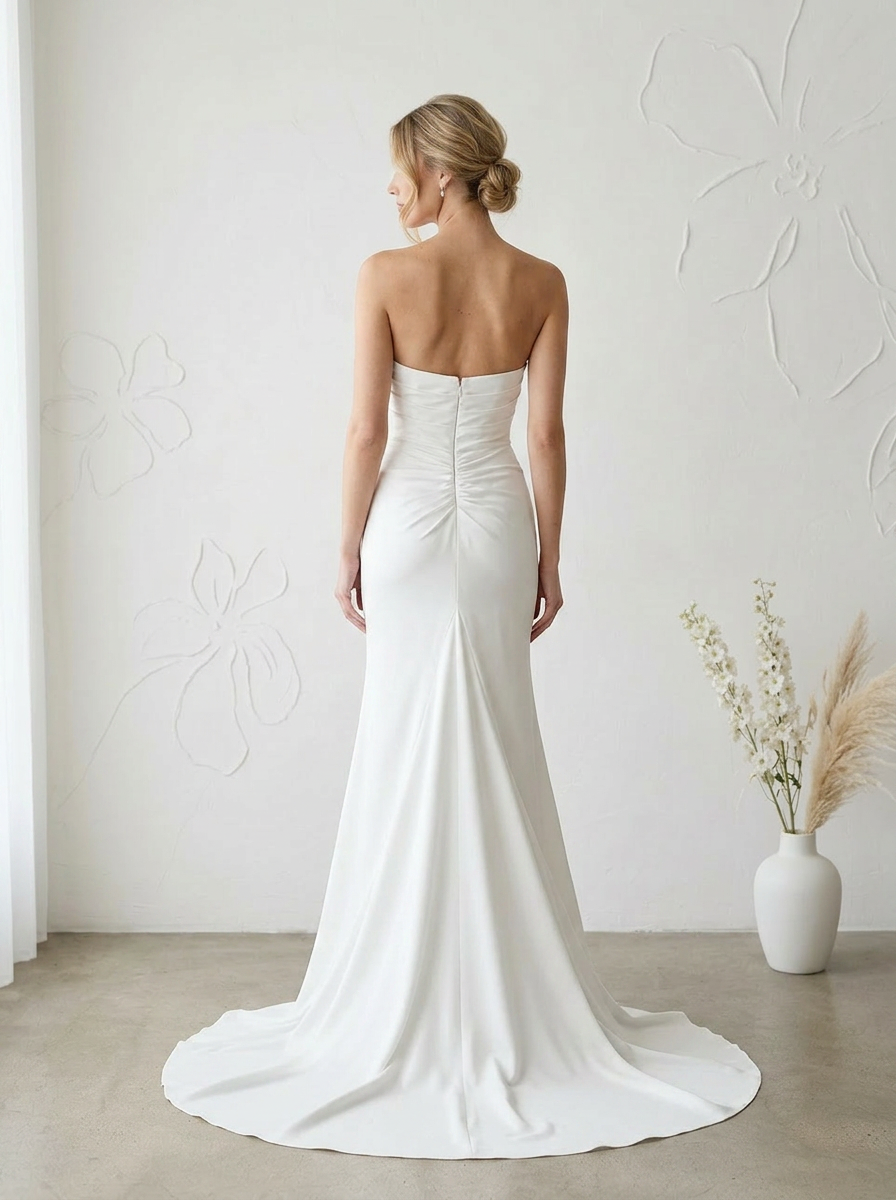 Diamond White Mermaid Strapless Crepe Back Satin Wedding Dress