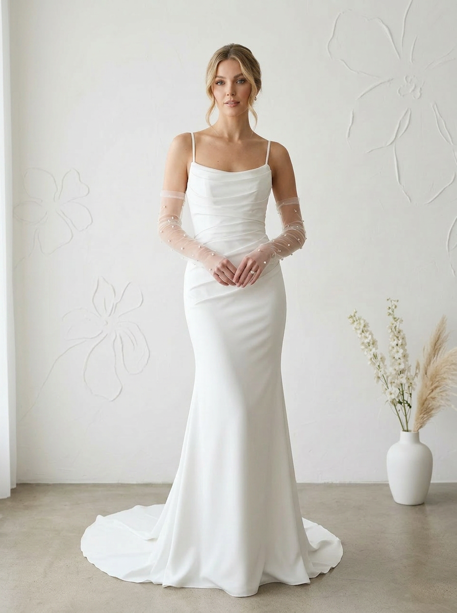 Diamond White Mermaid Strapless Crepe Back Satin Wedding Dress
