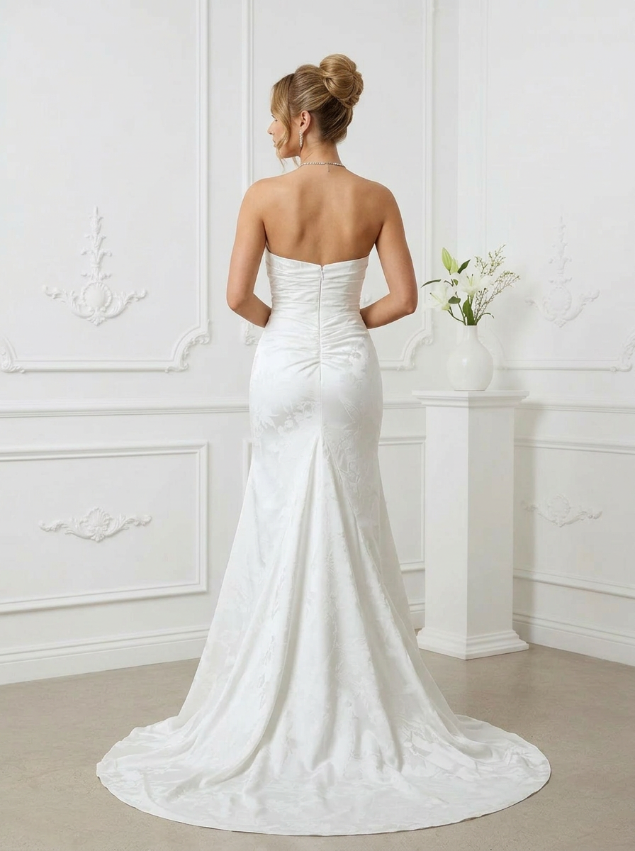 Diamond White Mermaid Strapless Floral Wedding Dress