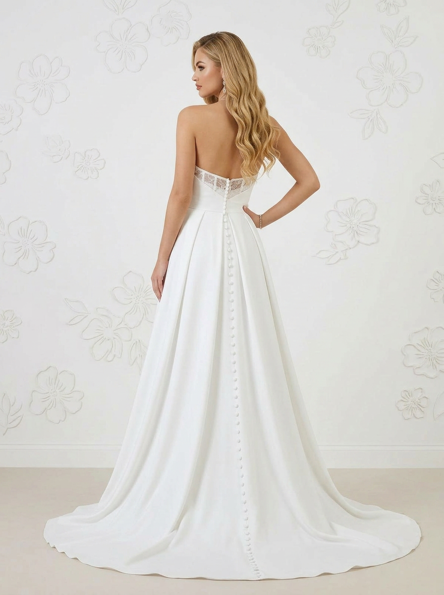 Diamond White A-Line Sequins Crepe Back Satin Wedding Dress