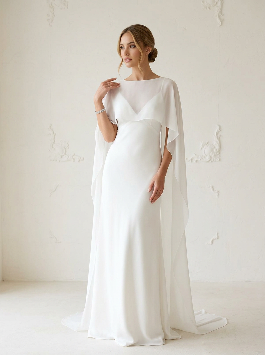  White Fit and Flare Crepe Back Satin Wedding Dress