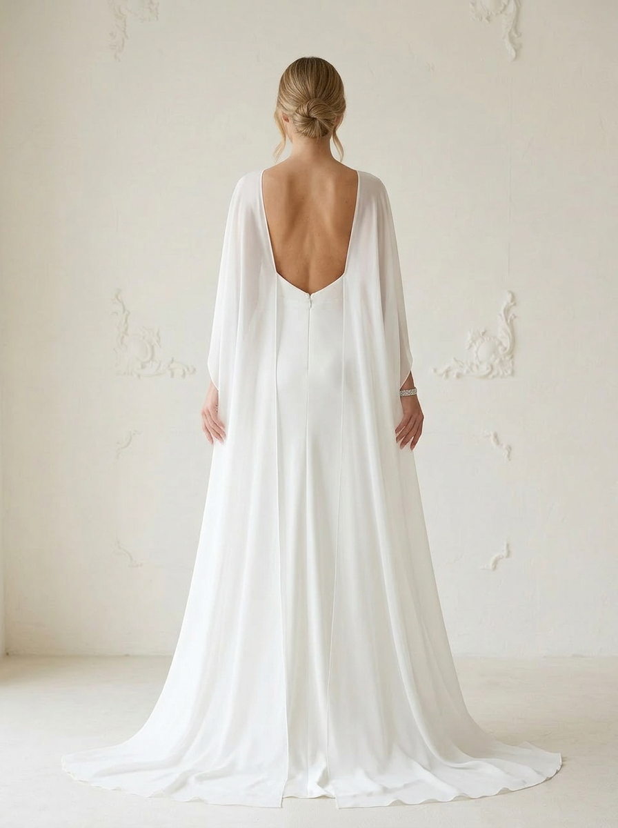  White Fit and Flare Crepe Back Satin Wedding Dress