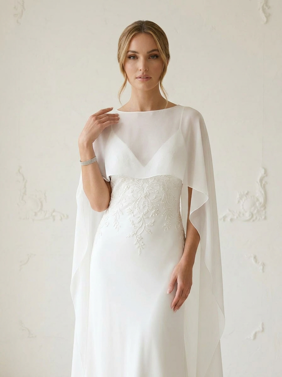 White Fit and Flare Crepe Back Satin Wedding Dress