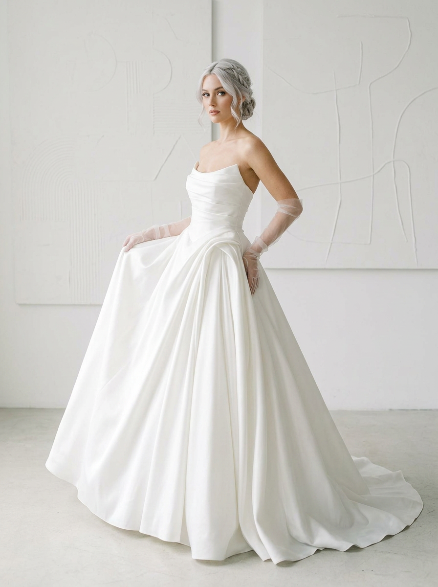 Timeless Sophistication White Satin Ballgown Wedding Dress
