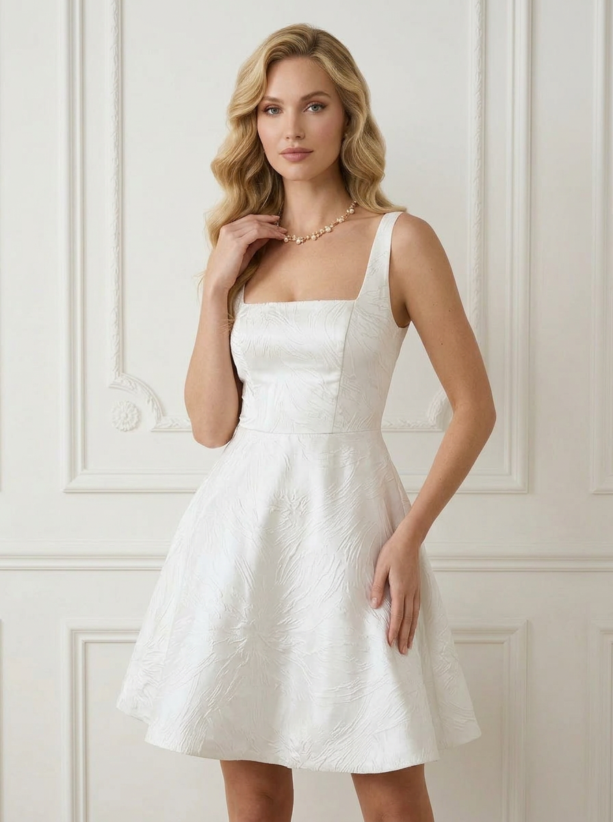  White A-Line with Pockets Floral Jacquard Wedding Dress