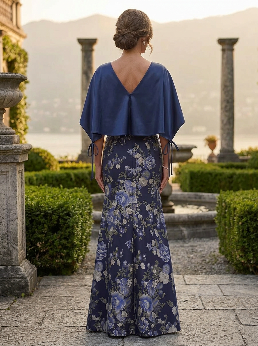 Floral Print Sheath V-Neck Mother of the Bride & Groom Dresses with Slit