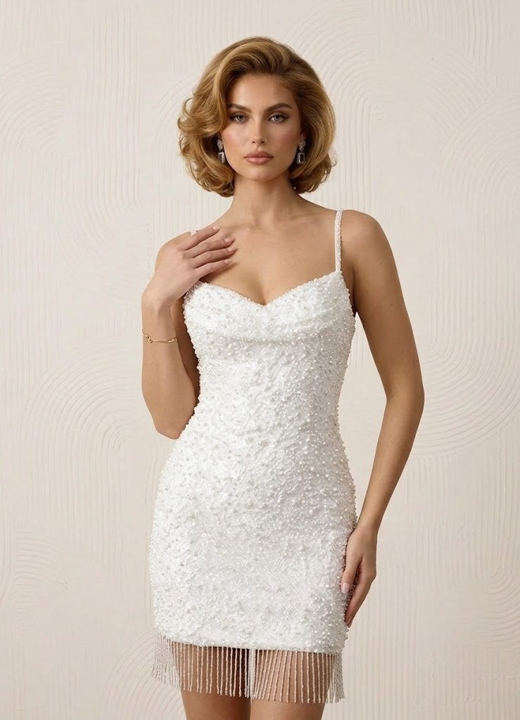 White Sheath Sweetheart Neckline Beading Wedding Dress