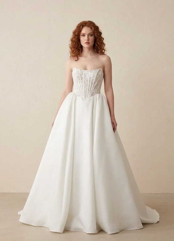 Regal Ivory Corset Basque Waist Wedding Dress