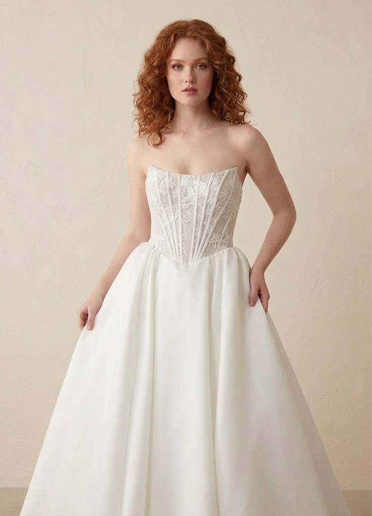 Regal Ivory Corset Basque Waist Wedding Dress