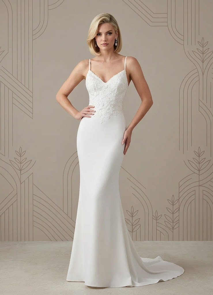 Ivory Mermaid Lace Stretch Crepe Wedding Dress