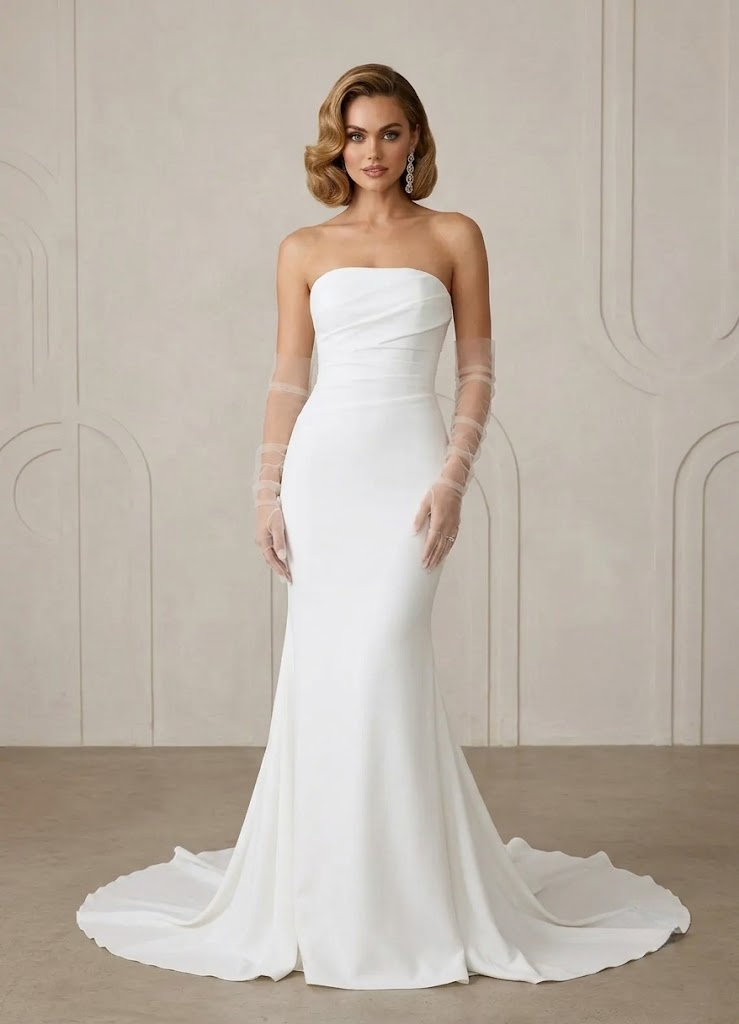 Sculptural Ivory Strapless Bow-Back Trumpet Wedding Dress