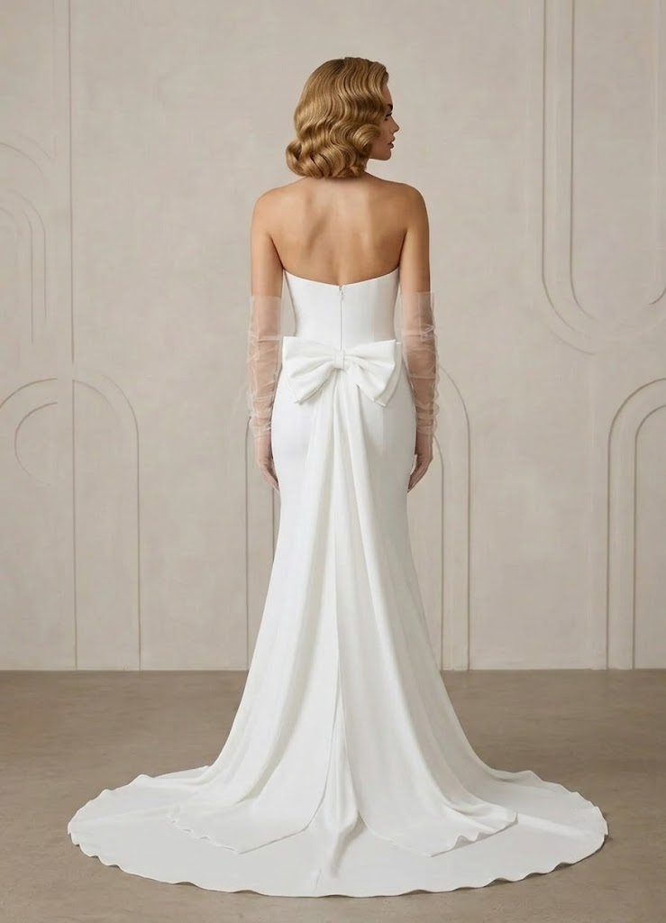 Sculptural Ivory Strapless Bow-Back Trumpet Wedding Dress