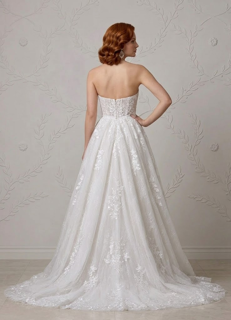 Enchanting White Floral Lace Corset A-Line Wedding Dress