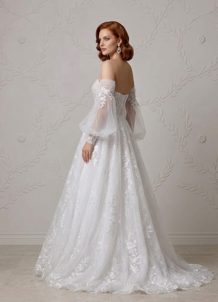 Enchanting White Floral Lace Corset A-Line Wedding Dress