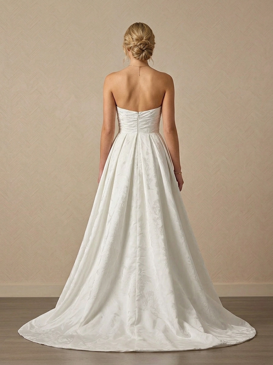 Ivory A-Line Strapless Floral Jacquard Wedding Dress